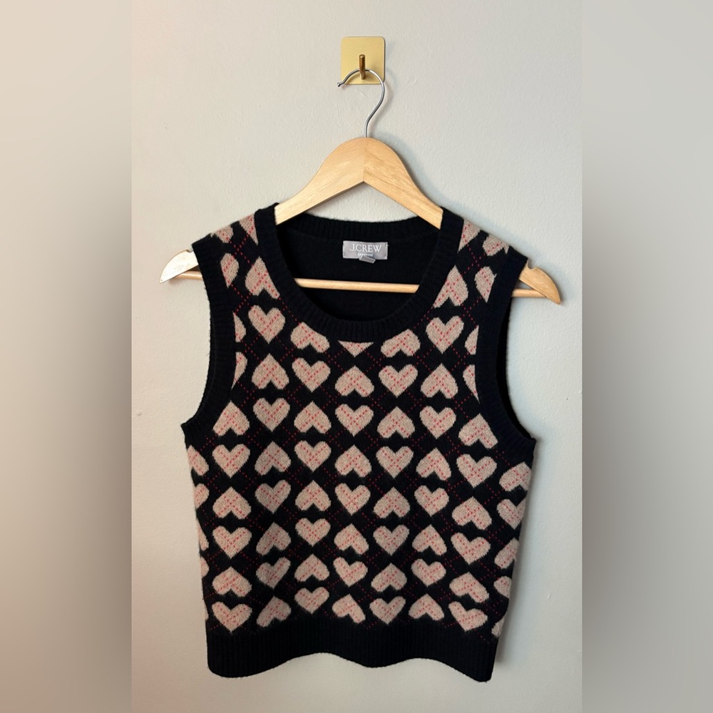 XS J. Crew Cashmere Argyle Heart Sweater Shell